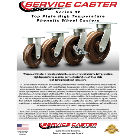 Service Caster 8 Inch Heavy Duty High Temp Phenolic Swivel Caster Swivel Locks 2 Brakes, 2PK SCC-KP92S830-PHRHT-BSL-2-SLB-2